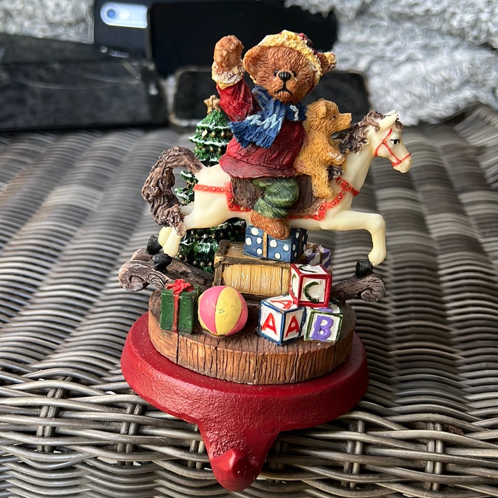 Vintage Hand Painted Stocking Holder Christmas Decor Elves Tree Presents